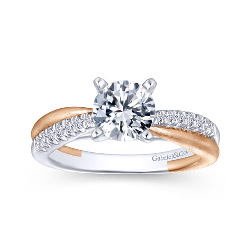 18K White-Rose Gold Round Diamond Criss Cross Engagement Ring 18K White-Rose Gold Round Diamond Criss Cross Engagement Ring