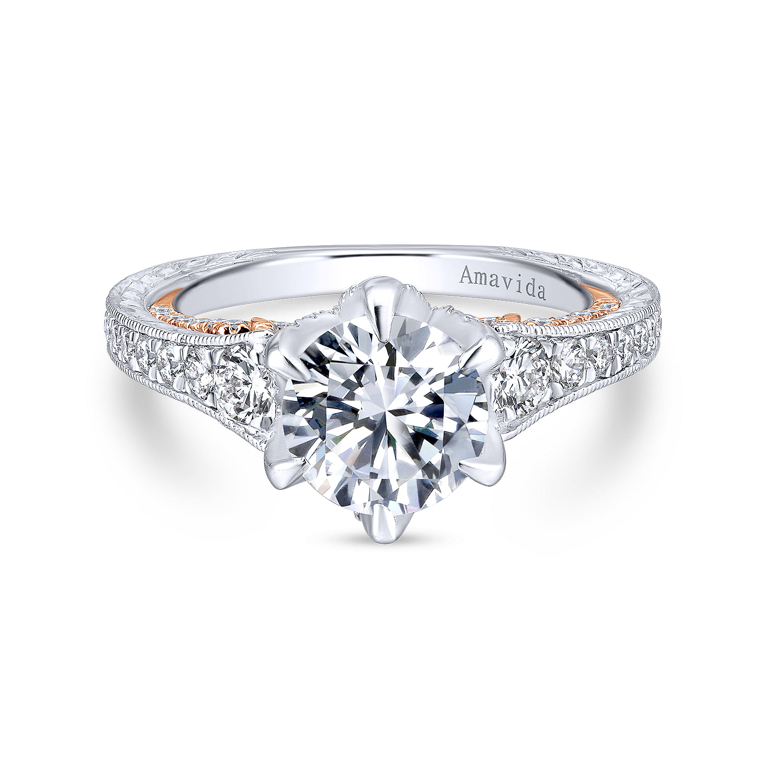 Gabriel - 18K White-Rose Gold Round Diamond Engagement Ring