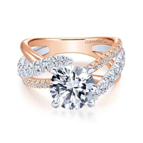 18K White-Rose Gold Round Diamond Free Form Engagement Ring