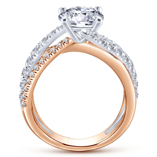 18K White-Rose Gold Round Diamond Free Form Engagement Ring