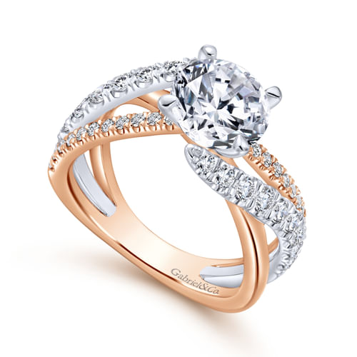18K White-Rose Gold Round Diamond Free Form Engagement Ring
