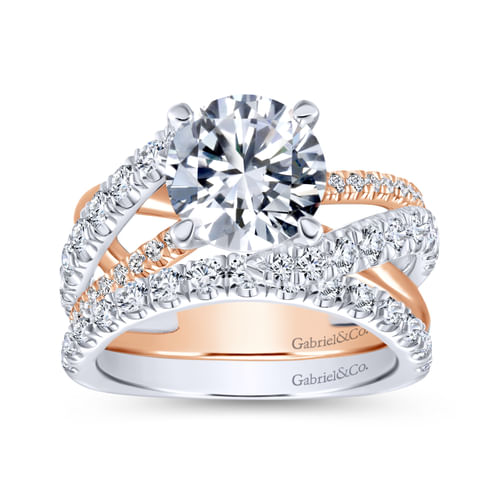 18K White-Rose Gold Round Diamond Free Form Engagement Ring