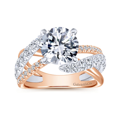 18K White-Rose Gold Round Diamond Free Form Engagement Ring