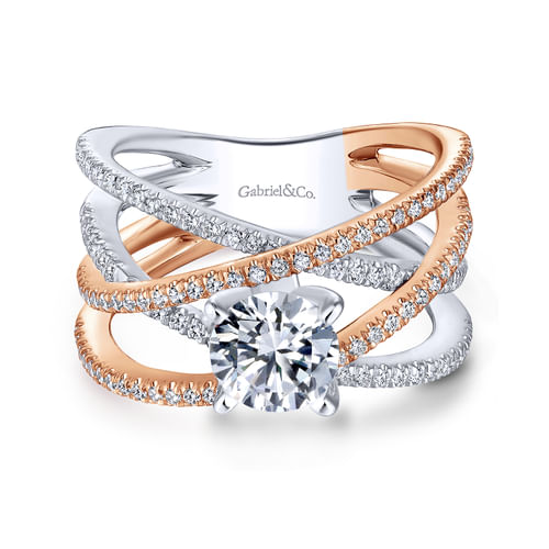 18K White-Rose Gold Round Diamond Free Form Engagement Ring