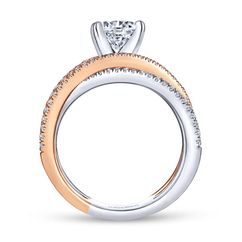 18K White-Rose Gold Round Diamond Free Form Engagement Ring
