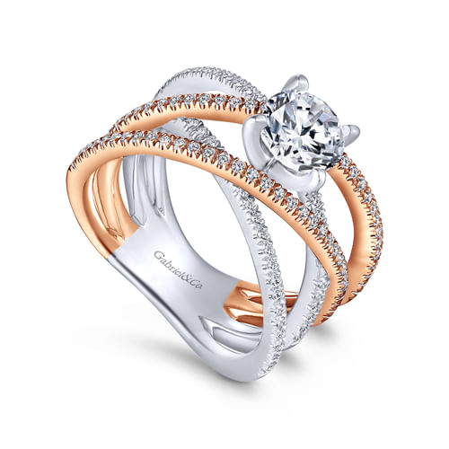 18K White-Rose Gold Round Diamond Free Form Engagement Ring
