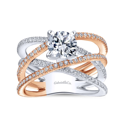 18K White-Rose Gold Round Diamond Free Form Engagement Ring