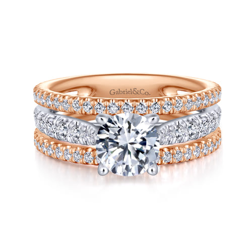 18K White-Rose Gold Round Diamond Split Shank Engagement Ring