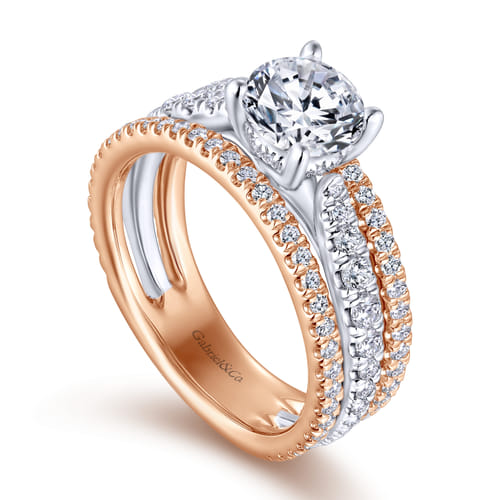 18K White-Rose Gold Round Diamond Split Shank Engagement Ring