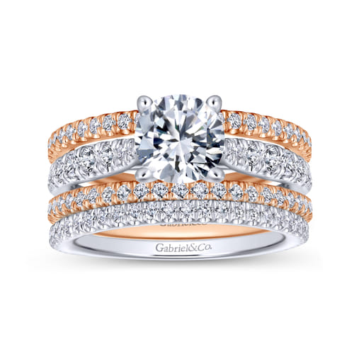 18K White-Rose Gold Round Diamond Split Shank Engagement Ring