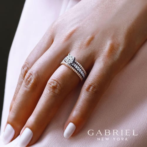 18K White-Rose Gold Round Diamond Split Shank Engagement Ring