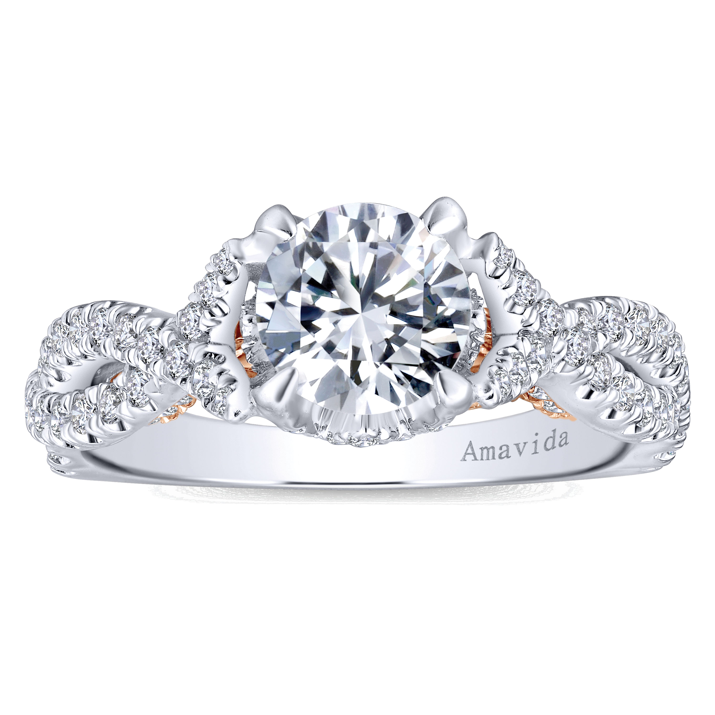 18K White-Rose Gold Round Diamond Twisted Engagement Ring