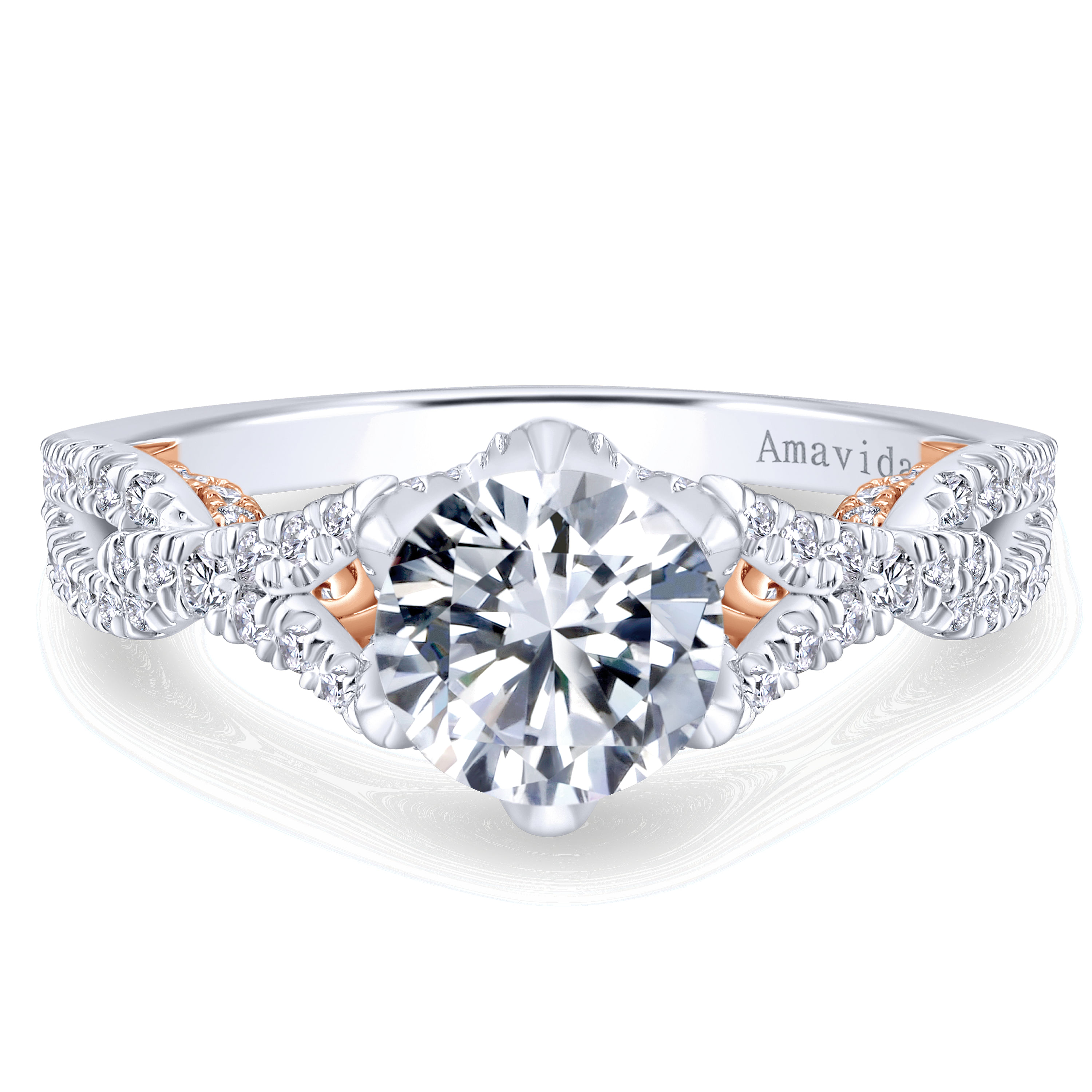 Gabriel - 18K White-Rose Gold Round Diamond Twisted Engagement Ring