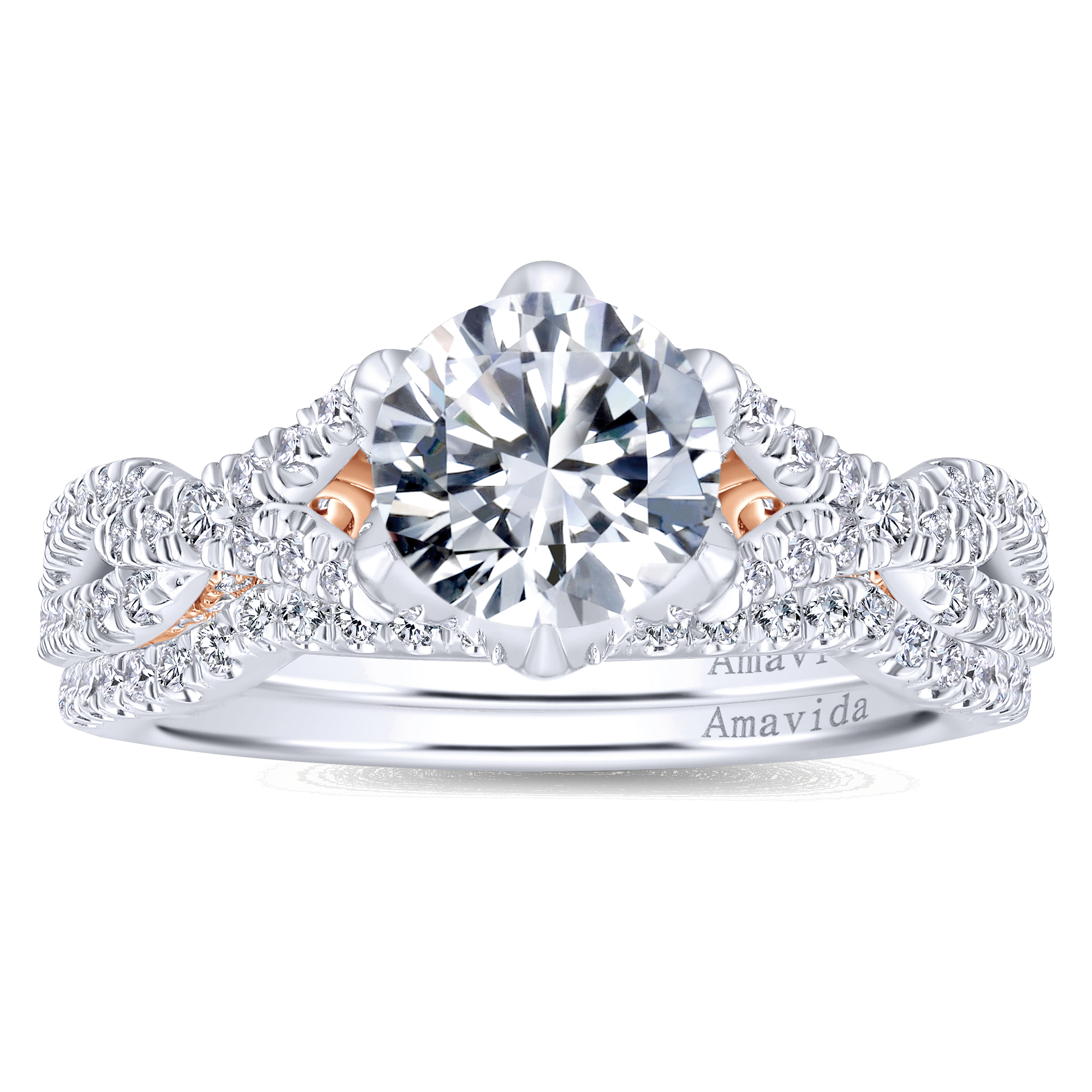 18K White-Rose Gold Round Diamond Twisted Engagement Ring