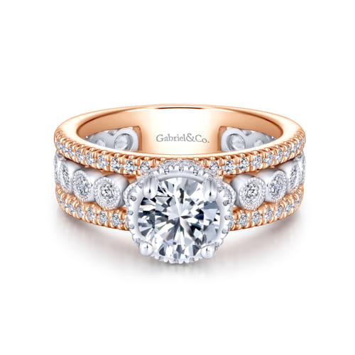 18K White-Rose Gold Round Diamond Wide Band Engagement Ring
