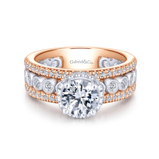Gabriel - 18K White-Rose Gold Round Diamond Wide Band Engagement Ring