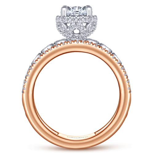 18K White-Rose Gold Round Diamond Wide Band Engagement Ring