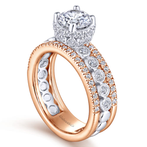 18K White-Rose Gold Round Diamond Wide Band Engagement Ring