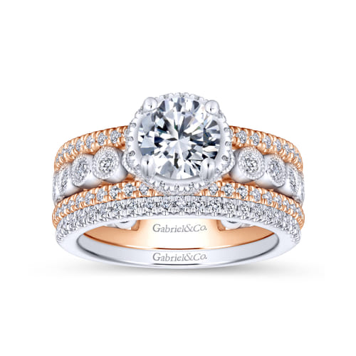 18K White-Rose Gold Round Diamond Wide Band Engagement Ring