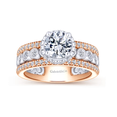 18K White-Rose Gold Round Diamond Wide Band Engagement Ring