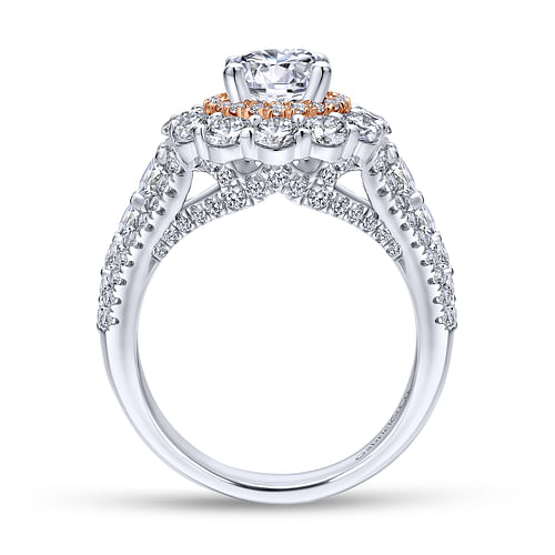 18K White-Rose Gold Round Double Halo Diamond Engagement Ring