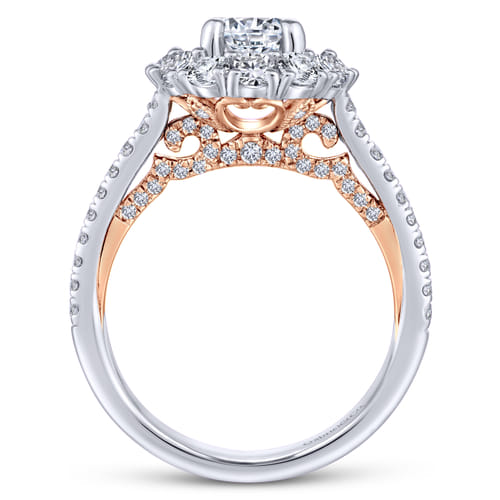 18K White-Rose Gold Round Double Halo Diamond Engagement Ring