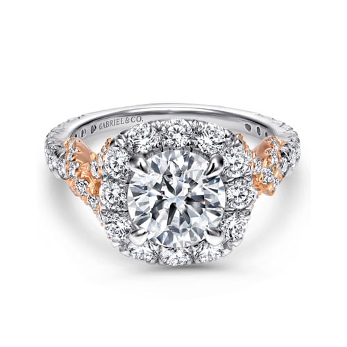 18K White-Rose Gold Round Halo Diamond Engagement Ring