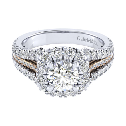 18K White-Rose Gold Round Halo Diamond Engagement Ring