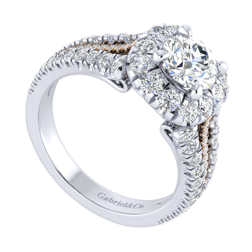 18K White-Rose Gold Round Halo Diamond Engagement Ring