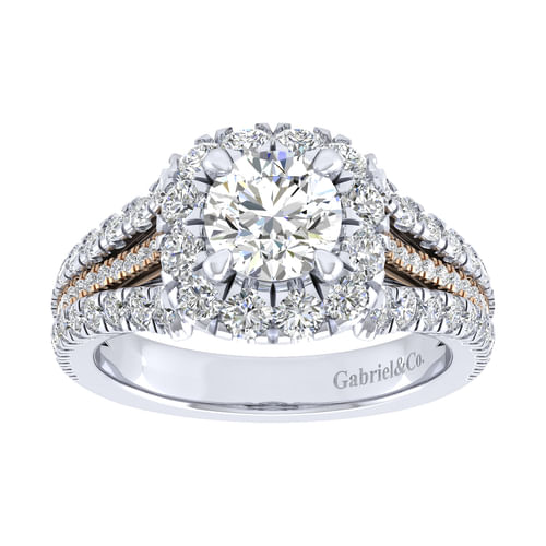 18K White-Rose Gold Round Halo Diamond Engagement Ring