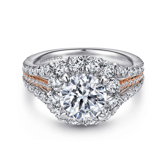 Gabriel - 18K White-Rose Gold Round Halo Diamond Engagement Ring