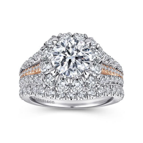 18K White-Rose Gold Round Halo Diamond Engagement Ring