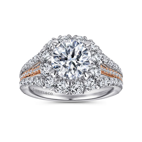 18K White-Rose Gold Round Halo Diamond Engagement Ring