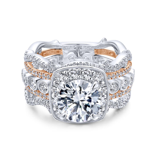 Gabriel - 18K White-Rose Gold Round Halo Diamond Engagement Ring
