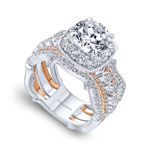 18K White-Rose Gold Round Halo Diamond Engagement Ring