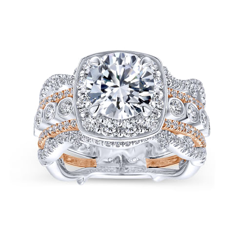 18K White-Rose Gold Round Halo Diamond Engagement Ring