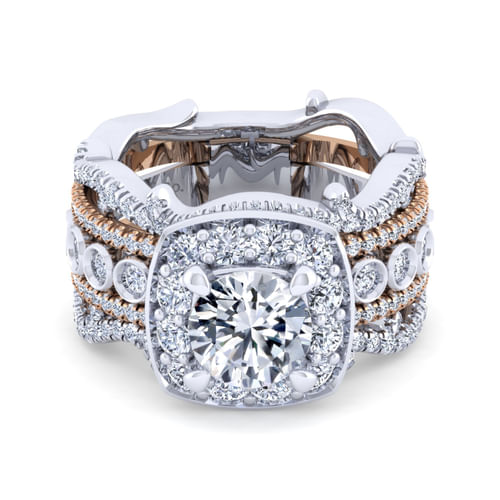 18K White-Rose Gold Round Halo Diamond Engagement Ring