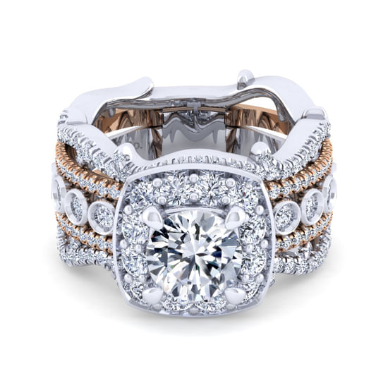Gabriel - 18K White-Rose Gold Round Halo Diamond Engagement Ring