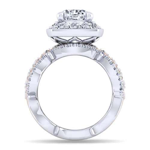 18K White-Rose Gold Round Halo Diamond Engagement Ring