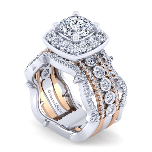 18K White-Rose Gold Round Halo Diamond Engagement Ring