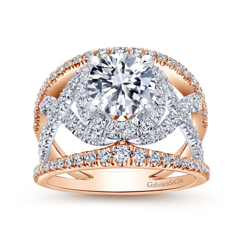18K White-Rose Gold Round Halo Diamond Engagement Ring