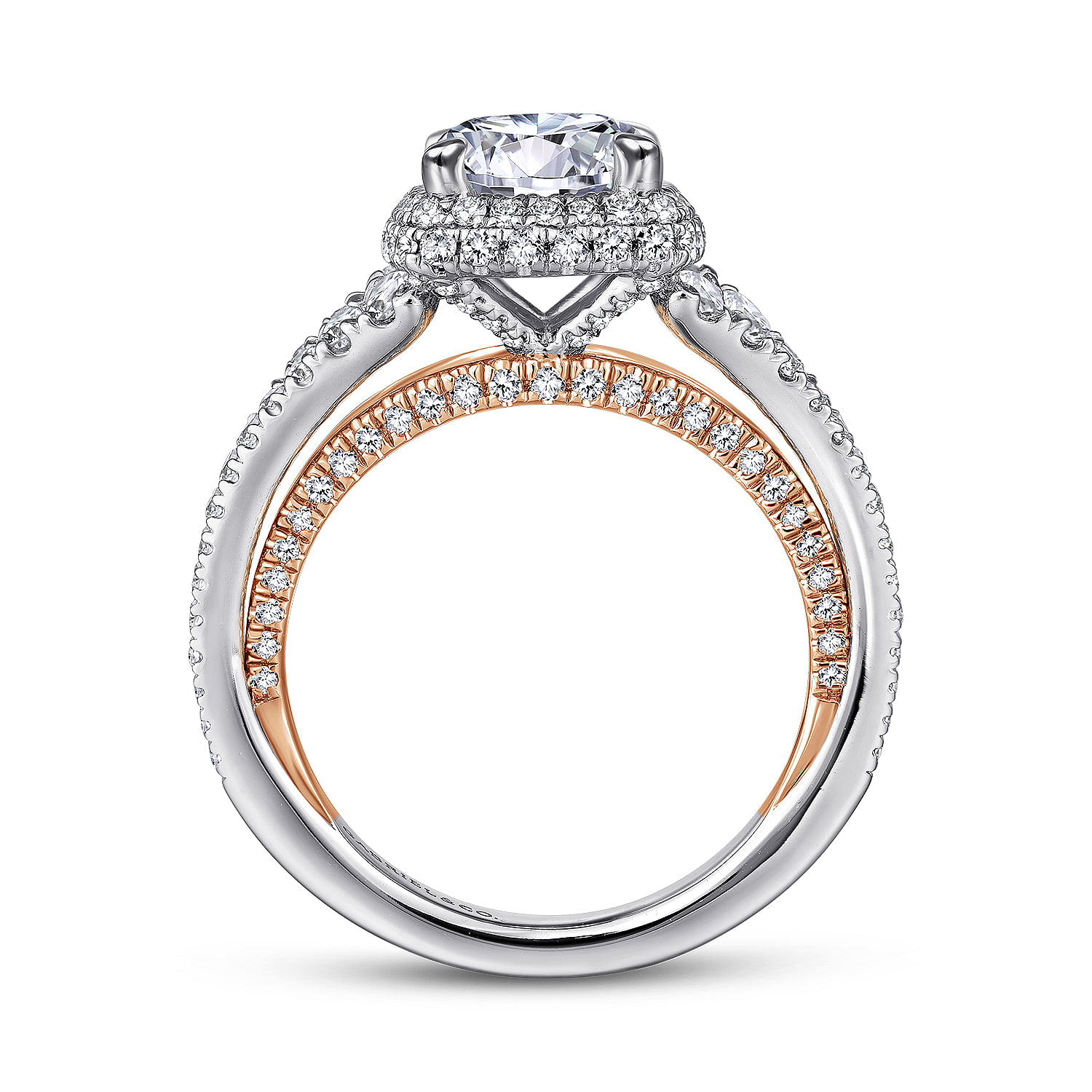 18K White-Rose Gold Round Halo Diamond Engagement Ring