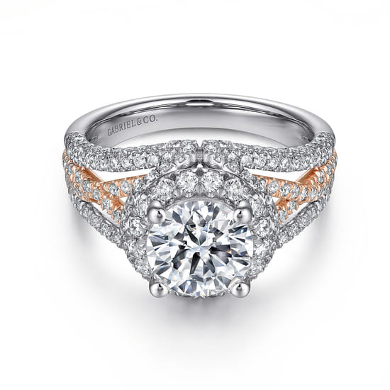 Gabriel - 18K White-Rose Gold Round Halo Diamond Engagement Ring