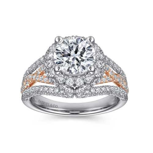 18K White-Rose Gold Round Halo Diamond Engagement Ring 18K White-Rose Gold Round Halo Diamond Engagement Ring