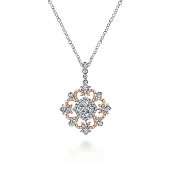 Gabriel - 18K White-Rose Gold Round Openwork Diamond Pendant Necklace