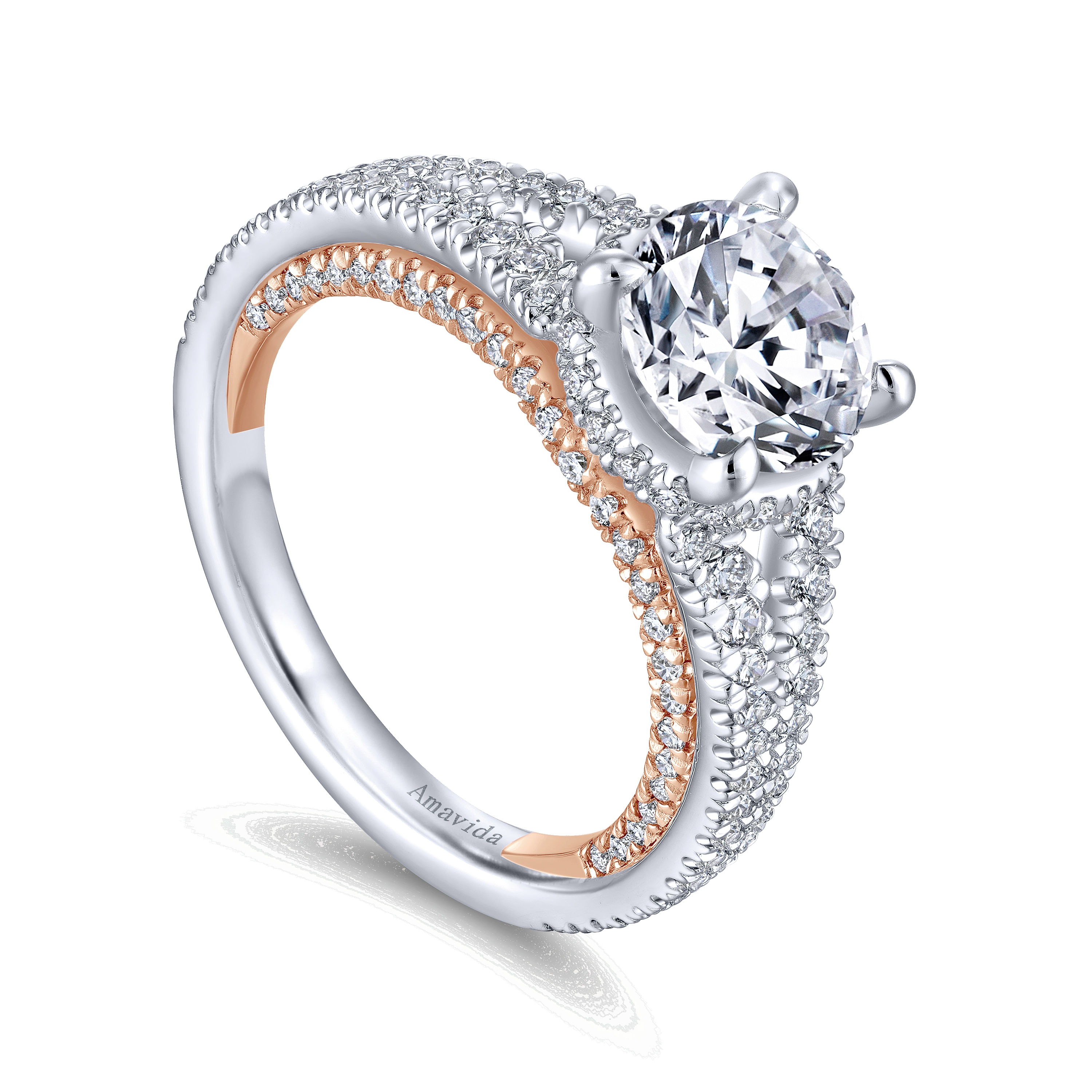 18K White-Rose Gold Split Shank Round Diamond Engagement Ring