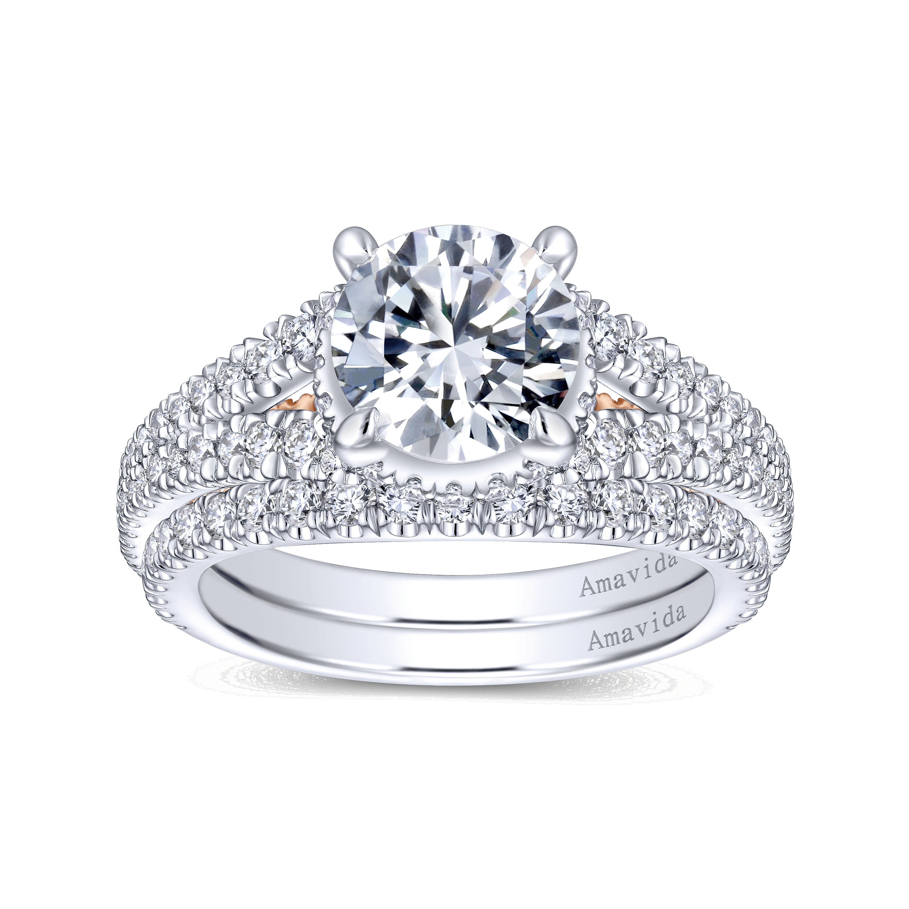 18K White-Rose Gold Split Shank Round Diamond Engagement Ring