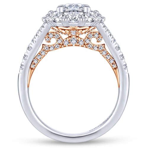 18K White-Rose Oval Double Halo Diamond Engagement Ring
