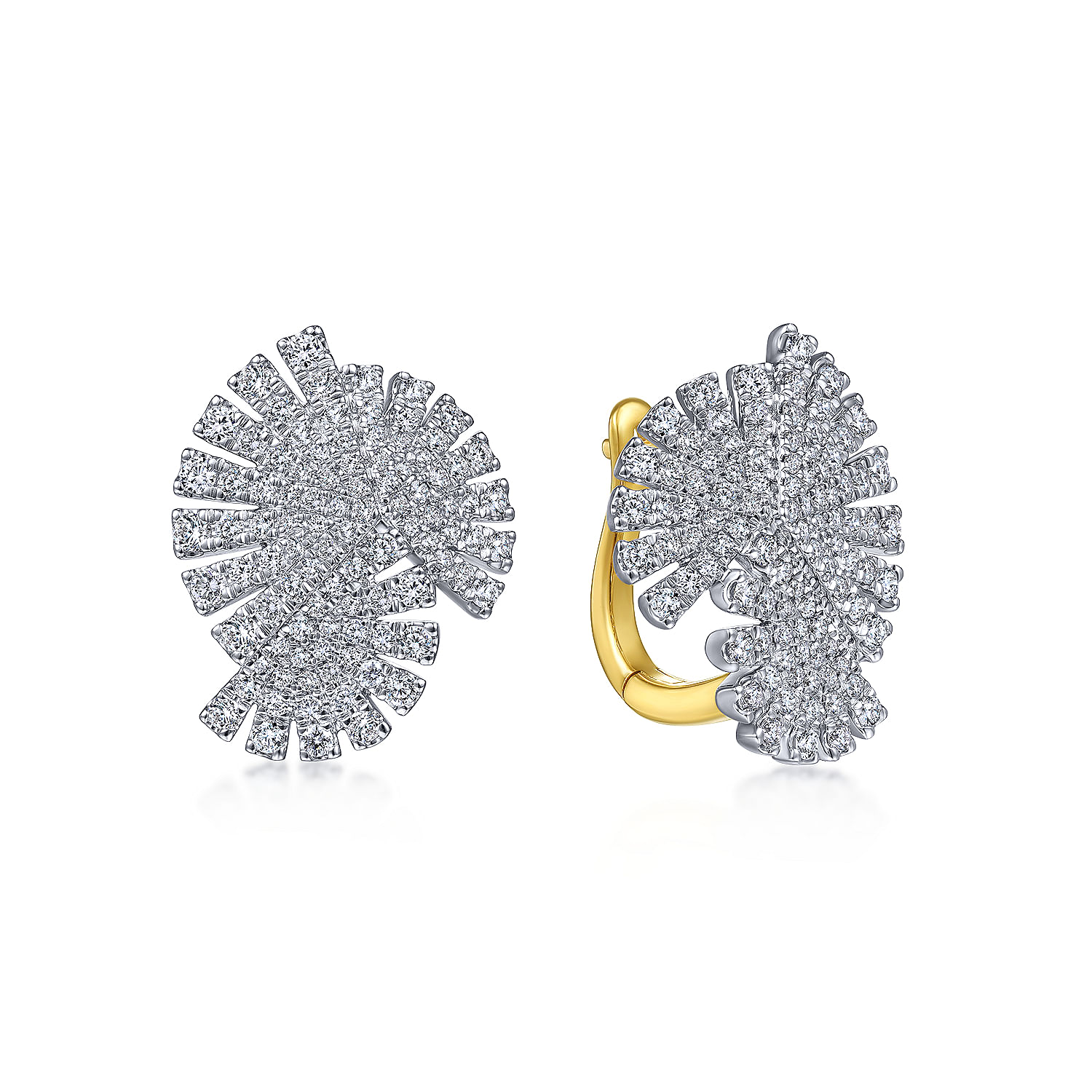 18K White-Yellow Gold Abstract Fan Diamond Earrings