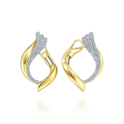 18K White-Yellow Gold Abstract High Polish Diamond Earrings